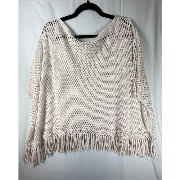 MerSea MER-SEA Cotton Beach Fringed Crochet Poncho Off-White Coastal Beach OS - Picture 8 of 14